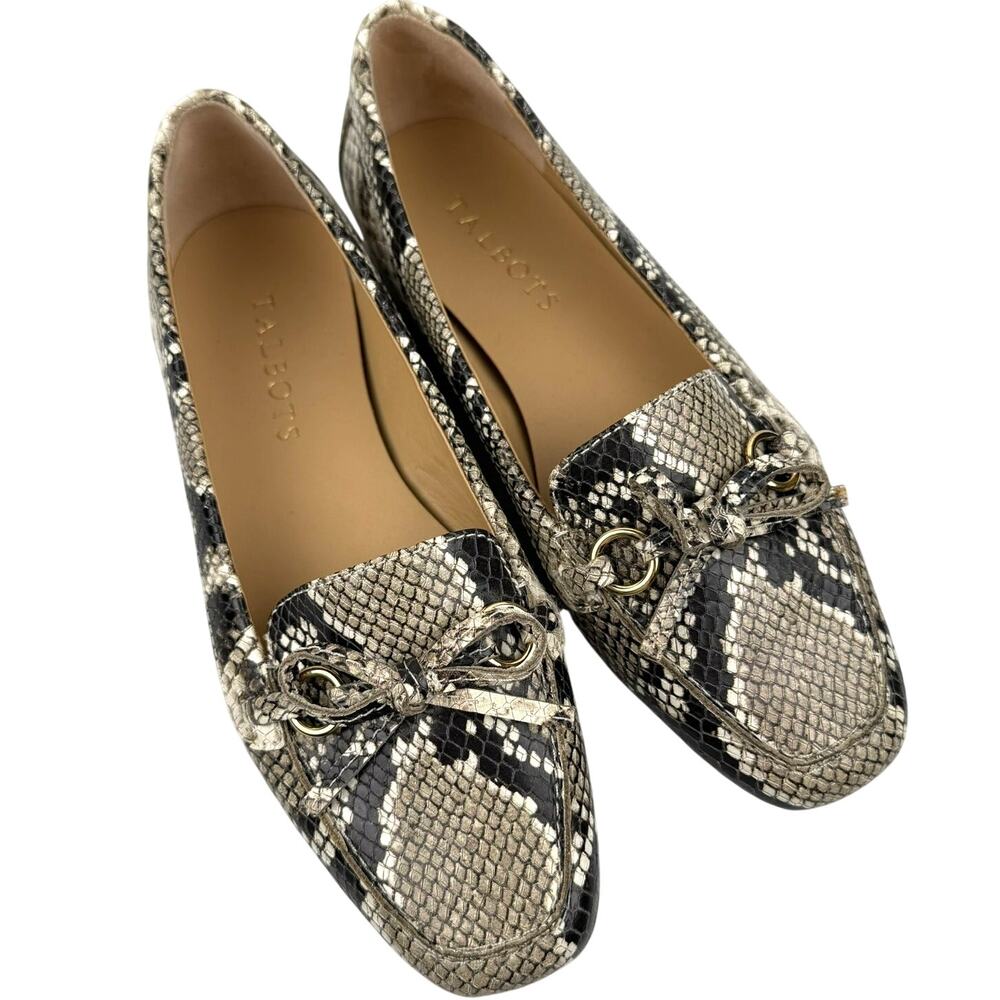 Talbots Snakeskin Leather Loafers Bow Grommet Detail Women’s Size 6M